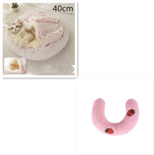 Lit 2 en 1 pour chien et chat - Lit d'hiver rond en peluche chaud pour animaux de compagnie - Lit doux et long en peluche pour animaux de compagnie
